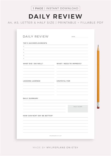 Daily Review Daily Reflection Daily Evaluation Daily - Etsy