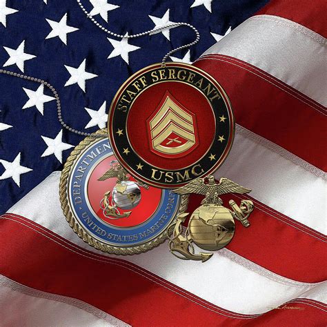 U.S. Marine Staff Sergeant - USMC SSgt Rank Insignia with Seal and EGA over American Flag ...