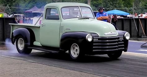 Watch A Pristine 1950 Chevy Pickup Light Up The Strip At Glory Days 2020