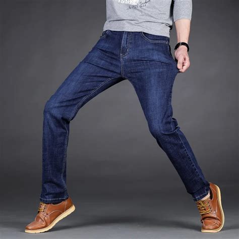 Men Smart Casual Jeans Trousers 2018 New Fashion Simple Mid Waist Full ...