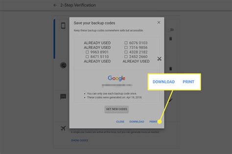 Google authenticator backup codes - mainprof