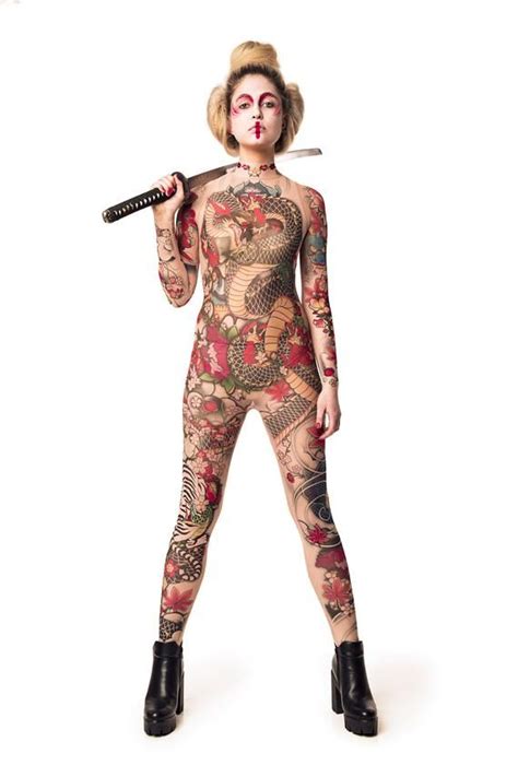 YAKUZA STYLE TATTOO Full Body Catsuit, Halloween Costume, Festival ...