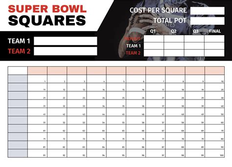 Free Printable Super Bowl Squares Template Superbowl squares, Football ...