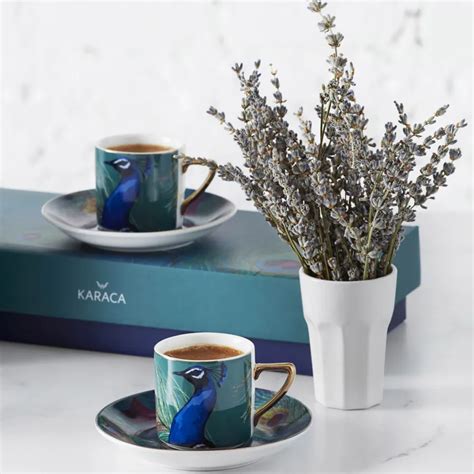 Karaca Peacock 8 Piece Porcelain Espresso Turkish Coffee Cup Set for 4 ...