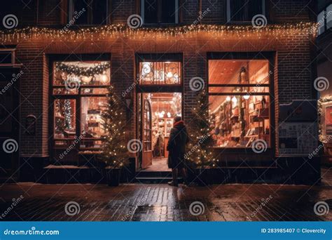 Small Shop Store Front at Christmas Stock Illustration - Illustration of display, brick: 283985407