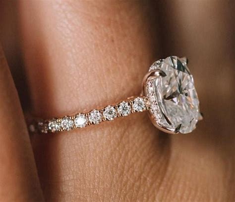Hidden Halo Diamond Engagement Ring. Elongated Oval Cut | Etsy UK