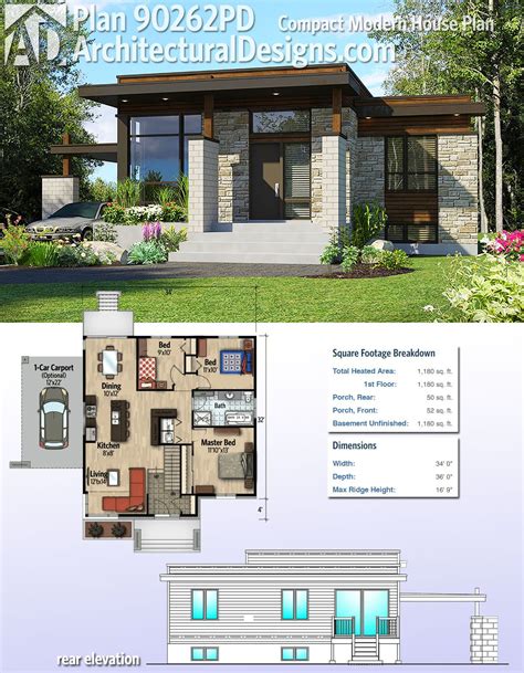 Plan 90262PD: Compact Modern House Plan | Planos de casas medidas ...