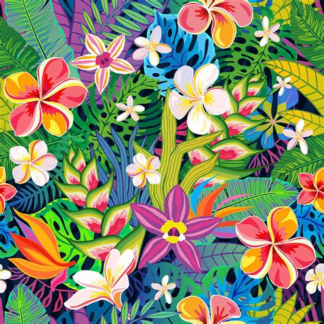 Seamless pattern abstract tropical plants, flowers, leaves. Vect Painting by Tony Rubino | Fine ...