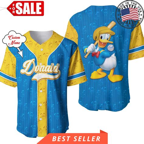 Donald Duck Blue Yellow Patterns Disney Cartoon Design Custom Personalized Baseball Jersey