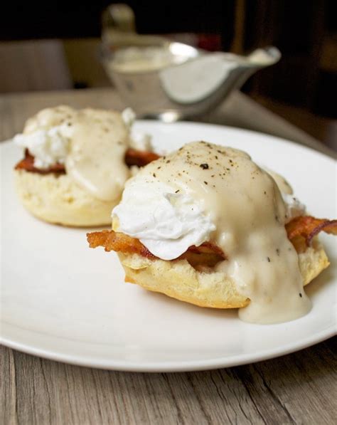 Southern Eggs Benedict with Biscuits, Bacon, and Gravy - 40 Aprons