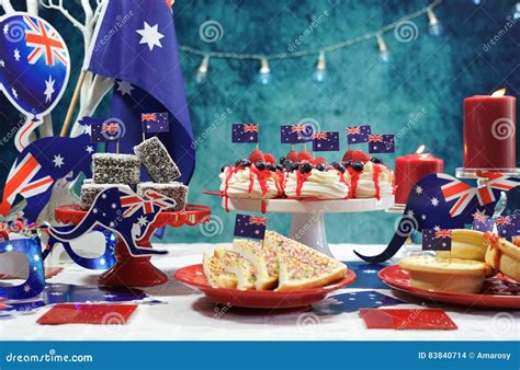 Australian Theme Party Table With Flags And Iconic Food Stock Photo ...