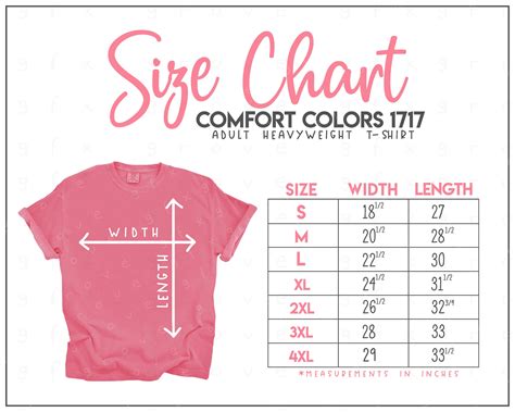 Comfort Colors 1717 Size Chart Comfort Colors Short Sleeve | Etsy