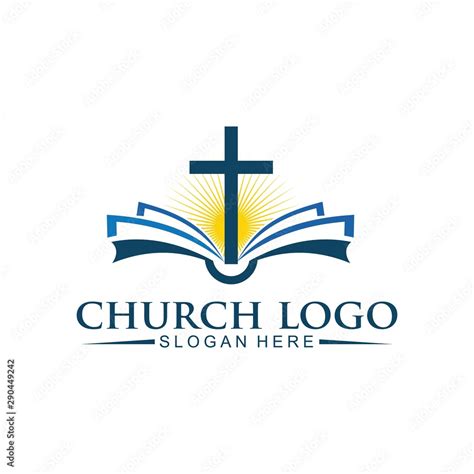 church christian logo, bible with sun and cross, vector icon design template. Stock Vector ...