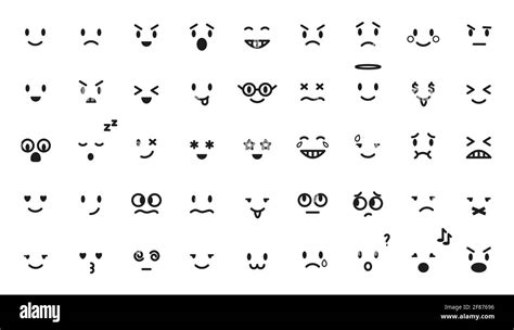 Cartoon black line emoji set. Vector flat emoticon collection isolated on white. Mood and facial ...