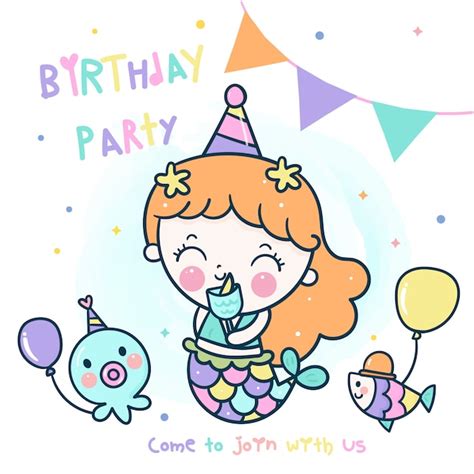 Premium Vector | Cute mermaid theme birthday party with friend