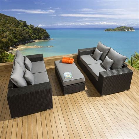 Lovely Garden 2 x 2 Seater Sofa Set Black Rattan / Grey Cushion S5 ...