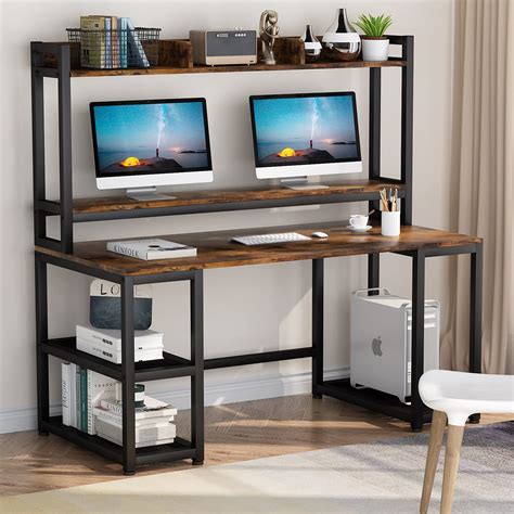 Buy Tribesigns 55 Inches Computer Desk with Hutch and Monitor Stand Riser, Writing Desk ...