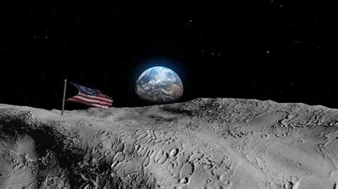 Usa Flag on the moon with earth in background, Motion Graphics | VideoHive