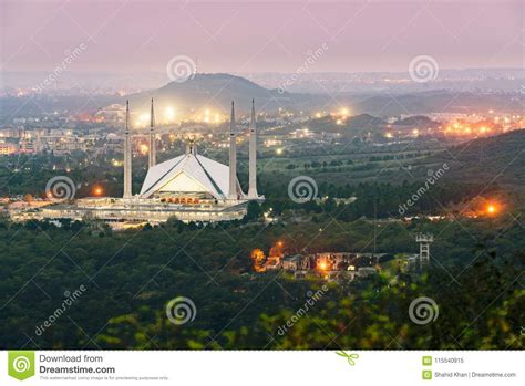 Night Scene Shah Faisal Mosque Islamabad Stock Image - Image of mist ...