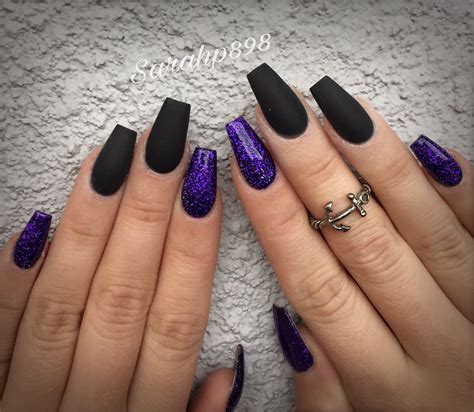 Matte black nails #matteblack #coffinnails | Purple acrylic nails ...