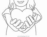 Girl Holding Heart Coloring Page For Kids  Free Valentines Day sketch template
