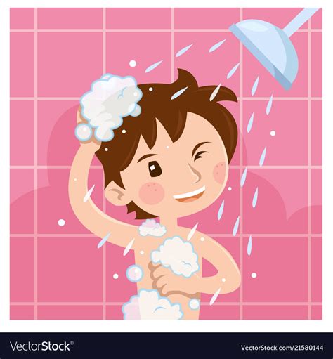 Cute boy taking shower in bathroom the morning Vector Image