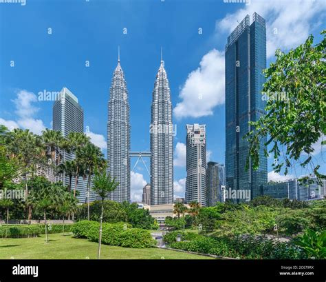 Petronas Twin Towers and downtown skyline from KLCC Park, Kuala Lumpur, Malaysia Stock Photo - Alamy