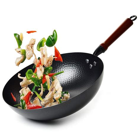 Buy Cooking Wok Pan, Hammered Wok and Stir Fry Pans with Wooden Handle ...