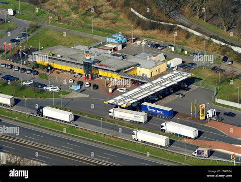 Aerial view, highway rest area Gelsenkirchen Resse, Resser Mark Stock ...