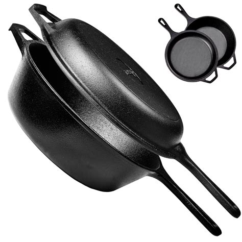 Cuisinel Cast Iron Skillet + Lid - 2-In-1 Multi Cooker - Deep Pot + Frying Pan Cover - 3-Qt ...