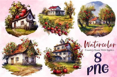 Watercolor Country House with Apples Graphic by RakibS · Creative Fabrica