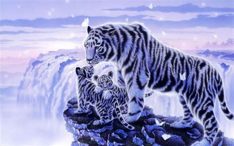 Fantasy Snow Tiger Cubs HD Wallpaper