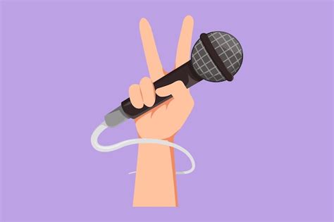 Premium Vector | Graphic flat design drawing child hand holding microphone on blue background ...