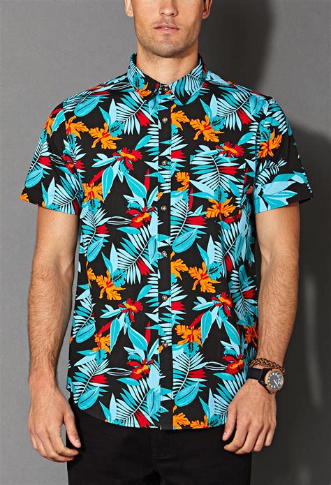 Lyst - Forever 21 Tropical Print Cotton Shirt in Black for Men