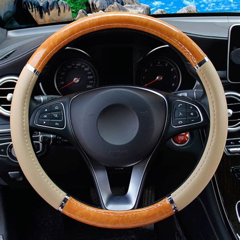 Universal 38cm Car Steering Wheel Cover Peach Wood Grain Mahogany Wood ...