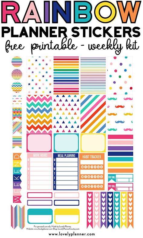 FREE Printable Rainbow Planner Stickers - Weekly Kit | Free printable planner stickers ...