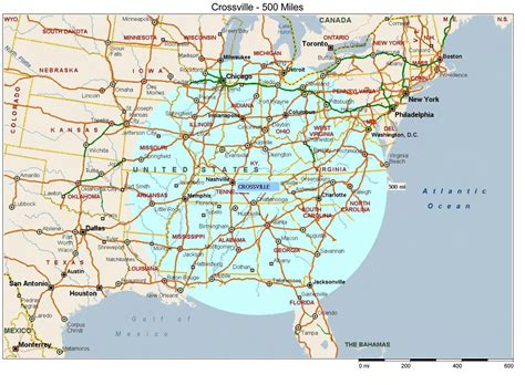 500 Mile Radius Map