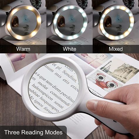 MOJINO 10X Lighted Handheld Reading Magnifier with 18 LED Lights - Ideal for Seniors, Kids ...