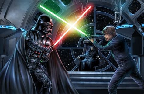 Return of the Jedi Darth Vader vs Luke Skywalker Lightsaber Duel Art ...