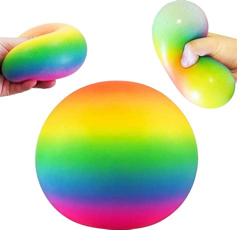 Amazon.com: Giant Rainbow Squishy Stress Balls for Kids Teens Adults, 3.74" Dough Ball Squeeze ...