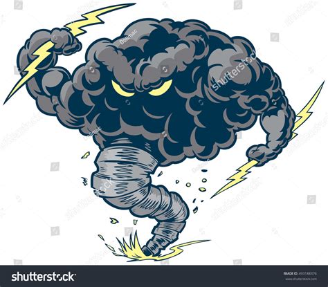 Vector Cartoon Clip Art Illustration Of A Tough Thundercloud Or Storm ...