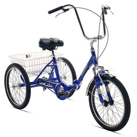 Kent 20" Westport Adult Folding Single Speed Tricycle Bike with Basket, Blue - Walmart.com