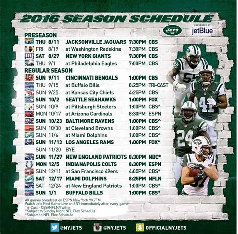 New York Jets: Official 2016 NFL regular season schedule