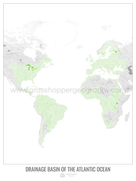 Atlantic Ocean - Drainage basin map, white v1 - Fine Art Print ...