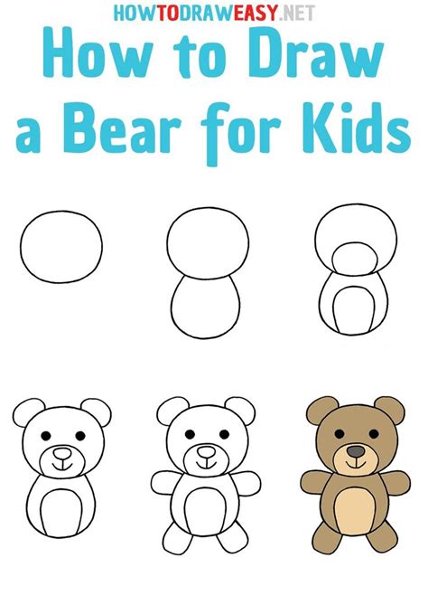 How to Draw a Bear for Kids step by step | Cool drawings for kids, Drawing lessons for kids ...