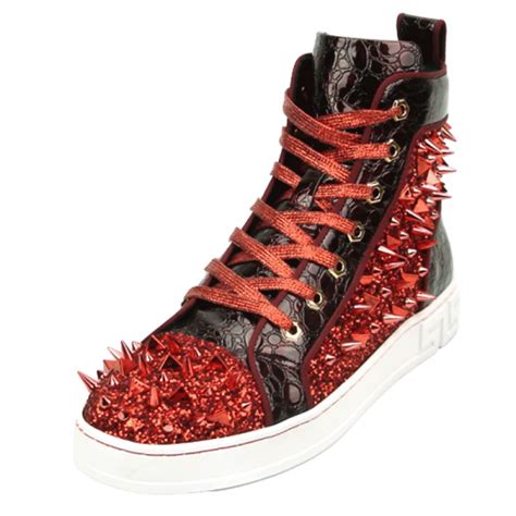 Red Spikes High Top Sneakers | Ultimate Menswear