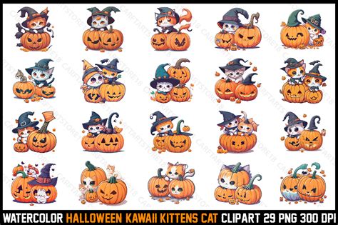 Watercolor Halloween Kawaii Kittens Cat Graphic by CarftartStore18 ...