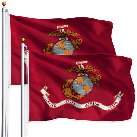 G128 - TWO PACK USMC US Marine Corps Flag 3x5 ft Printed United States Marine Corps Flag 2 Brass ...