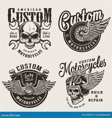 Vintage Custom Motorcycle Emblems Stock Vector - Illustration of repair, rider: 147336019