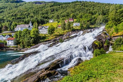 Hellesylt Village and Waterfall Geirangerfjord in Norway Stock Photo - Image of beautiful ...